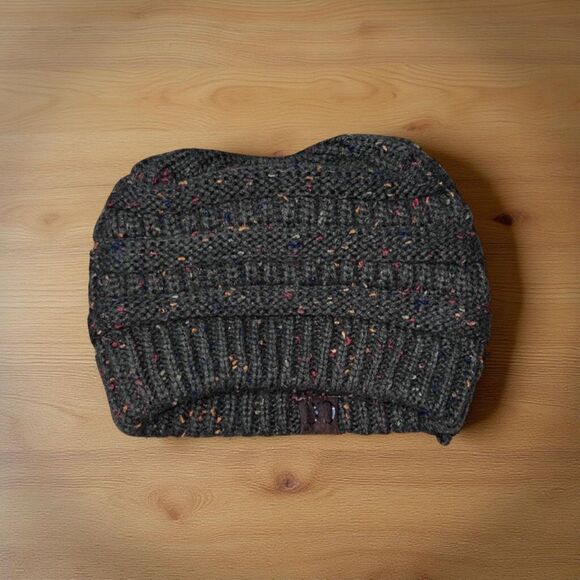 CC Beanie Adult Criss Cross Knit Beanie ~ Earth Tones High Pony Tail Skull Cap - Picture 1 of 4